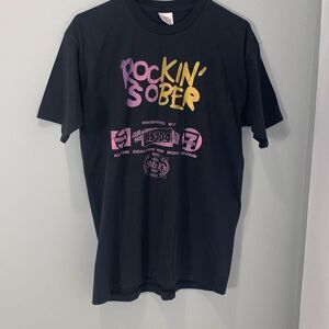 Vintage Healthknit Men's Unisex Rockin Sober Concert Graphic T-Shirt Black XL